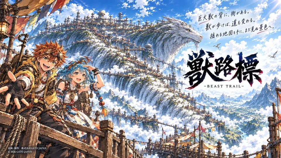 獣路標 -BEAST TRAIL-の正式ロゴ・作品紹介入り横長キービジュアル