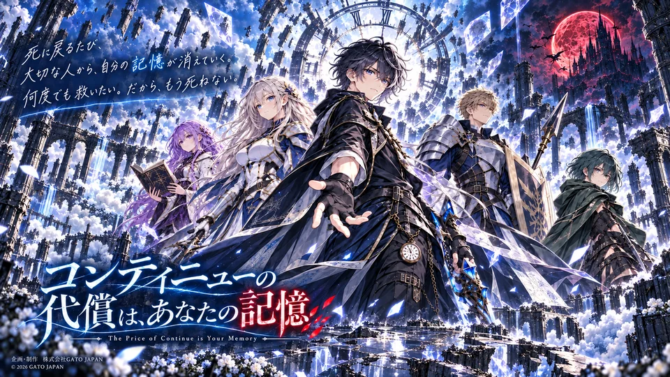 コンティニューの代償は、あなたの記憶の正式ロゴ・作品紹介入り横長キービジュアル