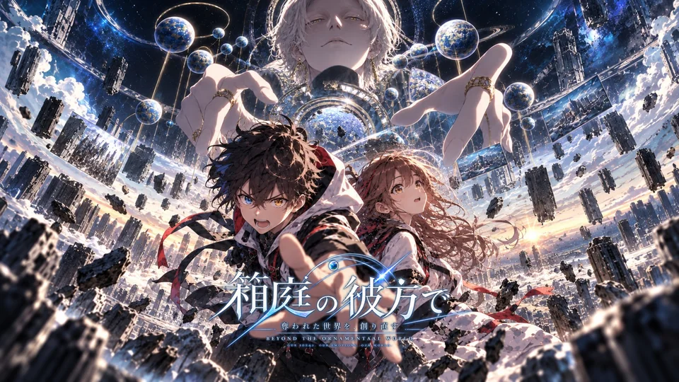 箱庭の彼方での正式横長キービジュアル（タイトルロゴ入り）