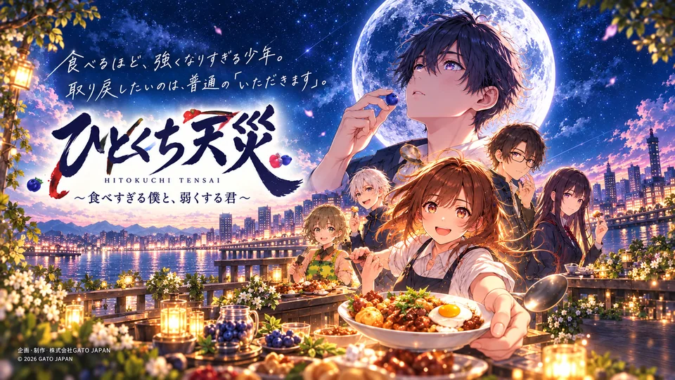 ひとくち天災の正式ロゴ・作品紹介入り横長キービジュアル