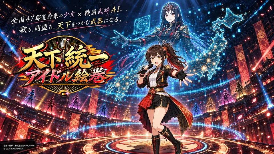 天下統一アイドル絵巻の正式ロゴ・作品紹介入り横長キービジュアル
